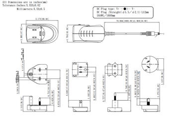 Mechanical Drawing - Cincon TR15/30RA & TR15/30RAM Switching Adapters